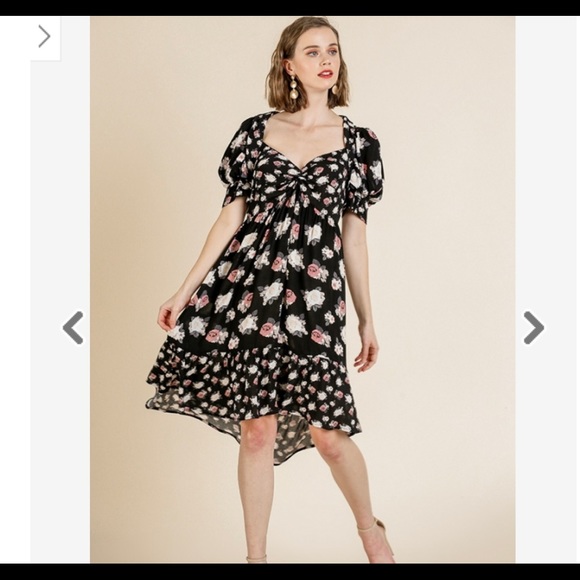 💥SALE 💥Umgee - Puff Sleeve Floral Print Hi/Low Dress - Picture 4 of 5